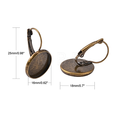 Antique Bronze Brass Bezel Leverback Earring Findings for Cabochons X-KK-C1244-16mm-AB-NR-1