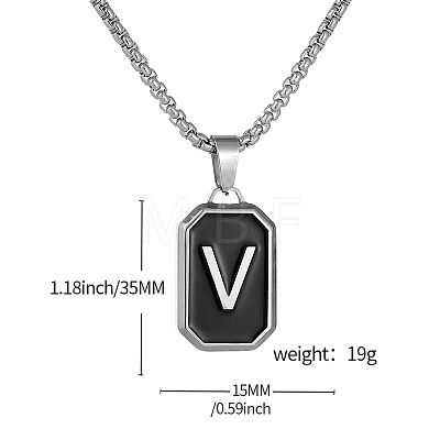 304 Stainless Steel Black Enamel Rectangle with Initial Pendant Box Chain Necklaces WG7737E-03-1