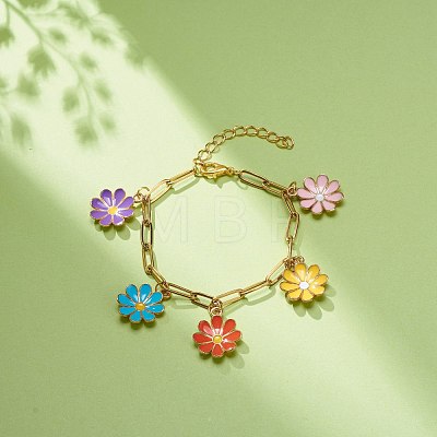 Alloy Enamel Flower Charm Bracelet with Paperclip Chains BJEW-JB08701-1