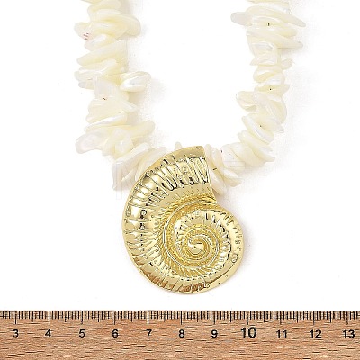 Ocean Brass Conch Shell Shape Pendant Natural Shell Chip Beaded Necklaces NJEW-JN06373-1