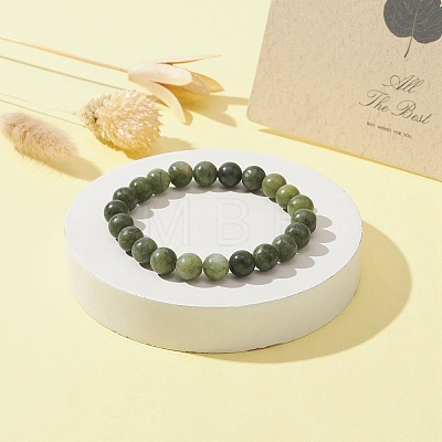 Natural Chinese Jade Round Beaded Stretch Bracelets for Women X-BJEW-TA00282-1