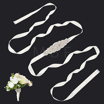1Pc Plastic & Alloy & Polyester & Rhinestone Flower Bouquet Ribbon DIY-FG0010-32-1