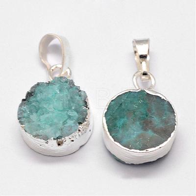 Electroplated Natural & Dyed Druzy Agate Pendants G-N0167-018A-1