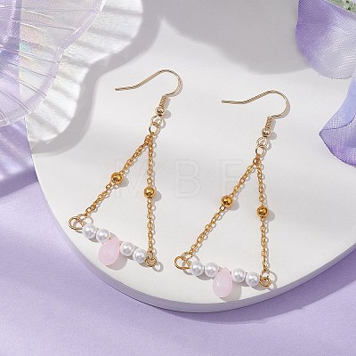 Triangle Iron Chain and Glass Dangle Earrings EJEW-JE05963-01-1