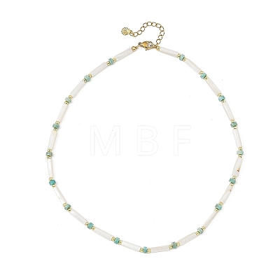 Natuarl Freshwater Shell Column & Natural Amazonite & Round Electroplate Synthetic Non-magnetic Hematite Beaded Necklaces NJEW-JN06552-1