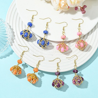 Glass Seed Bead and Synthetic Imperial Jasper Dangle Earrings EJEW-MZ00743-1