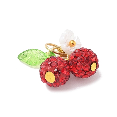 Handmade Polymer Clay Rhinestone Cherry Pendants PALLOY-JF03868-04-1