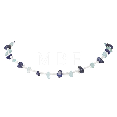 Natural Lapis Lazuli & Aquamarine Chip & Glass Seed Baeded Necklaces for Women NJEW-JN05603-02-1