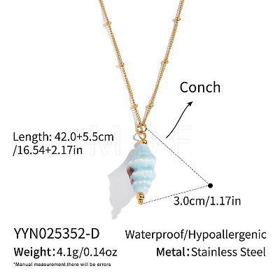 Conch Shell Shape Pendant 304 Stainless Steel Satellite Chain Necklaces for Women LD6500-4-1