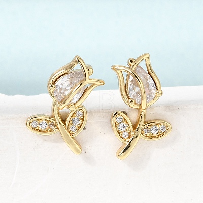 Brass Micro Pave Cubic Zirconia Stud Earrings KK-CBA8324-19G-01-1
