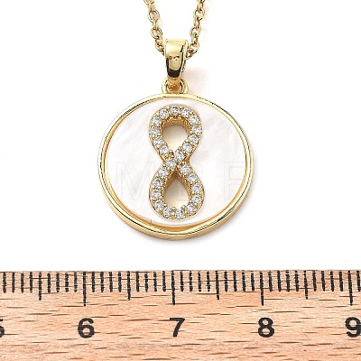 Flat Round with Number 8 Shell & Cubic Zirconia Pendant Necklaces NJEW-D288-04G-1