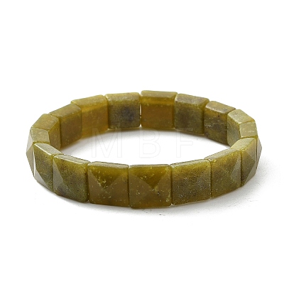 Square Natural Southern Jade Beads Stretch Bracelets for Women Men BJEW-C097-06R-1