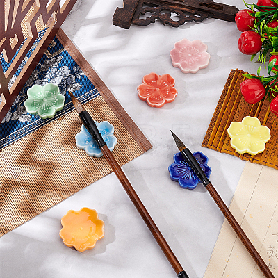 BENECREAT 7Pcs 7 Colors Japanese Style Sakura Flower Ceramic Paint Brush Pen Holders AJEW-BC0007-05-1