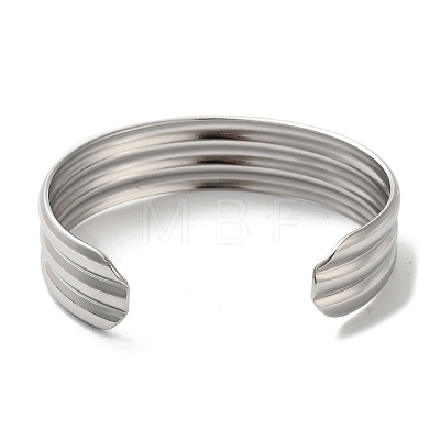 Titanium Steel Grooved Open Cuff Bangles for Women BJEW-G719-22P-1