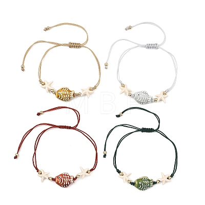 Handmade Porcelain & Synthetic Turquoise Adjustable Beaded Bracelets for Women BJEW-JB13972-1