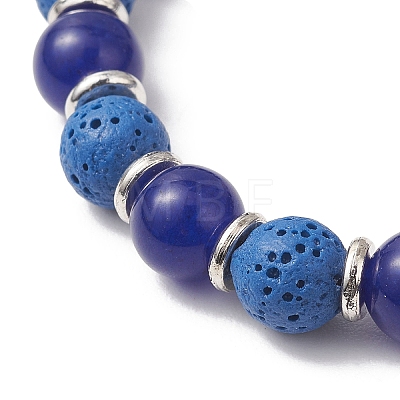 Natural Lava Rock & Malaysia Jade Round Beaded Stretch Bracelets BJEW-JB13452-1
