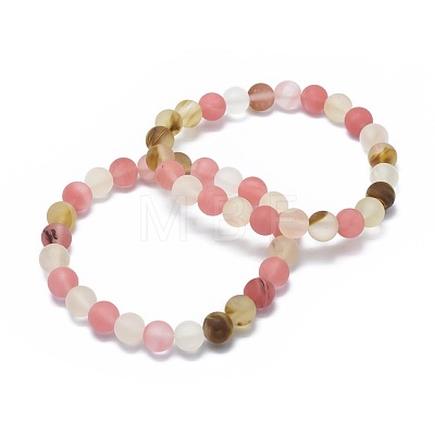 Frosted Tigerskin Glass Bead Stretch Bracelets BJEW-K212-C-016-1