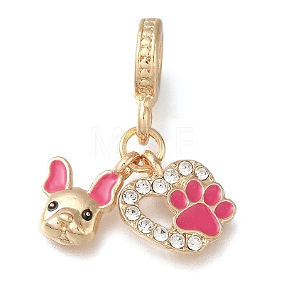 Rack Plating Alloy Hot Pink Enamel European Dangle Charms PALLOY-A009-19G-1