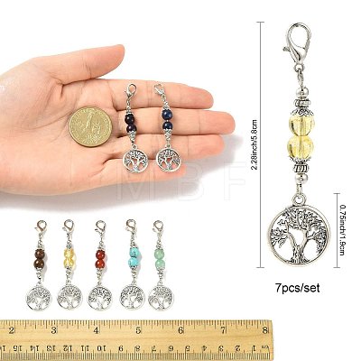 7Pcs Natural & Synthetic Gemstone and Alloy Pendant Decorations HJEW-FS00043-1