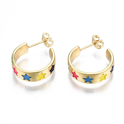 Brass Enamel Stud Earrings EJEW-T014-05G-NF-1