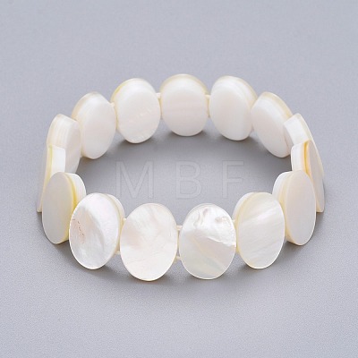 Natural White Shell Mother of Pearl Shell Stretch Bracelets BJEW-P261-A01-1