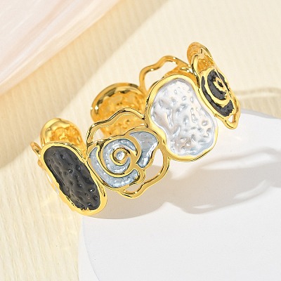 Hammered Brass Enamel Cuff Bangles for Women BJEW-A173-03G-1