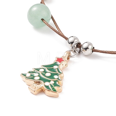 Christmas Tree Enamel Charm Bracelet with Natural Green Aventurine Beaded BJEW-TA00120-01-1