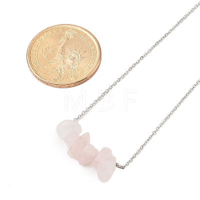 Natural Rose Quartz Chip Pendant Necklaces NJEW-JN05097-01-1