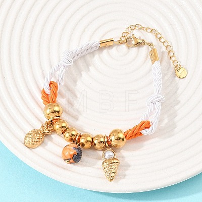 304 Stainless Steel & Synthetic Rainbow Stone Charm Bracelets BJEW-K247-03G-1