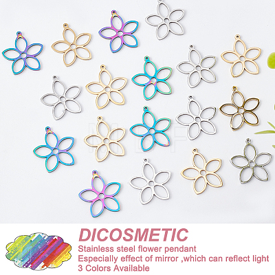 18Pcs 3 Colors Stainless Steel Pendants STAS-DC0012-45-1