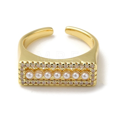 Rectangle Rack Plating Brass Micro Pave Clear Cubic Zirconia Open Cuff Rings RJEW-M162-09G-1