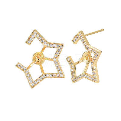 Brass Micro Pave Clear Cubic Zirconia Stud Earring Findings KK-S364-056-1