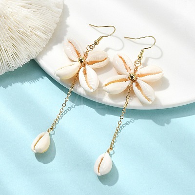 Natural Cowrie Shell Dangle Earrings EJEW-JE07285-1