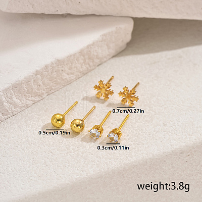 3 Pairs Snowflake Stainless Steel Stud Earring Sets FG5977-3-1