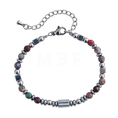 Dyed Natural Imperial Jasper & Stainless Steel Beaded Bracelets for Women ID8226-3-1