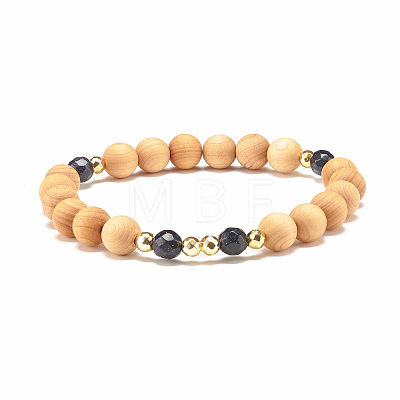 Natural Wood & Gemstone Beaded Stretch Bracelet BJEW-JB07820-1