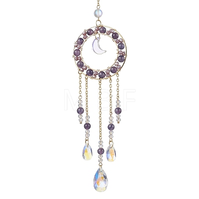 Natural Amethyst Beaded Ring Hanging Ornaments HJEW-TA00169-1