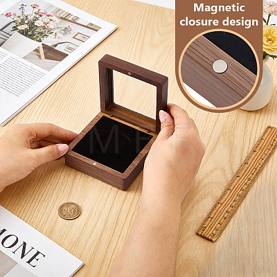 Wood Commemorative Coin Storage Magnetic Boxes with Visible Window CON-WH0133-007A-1