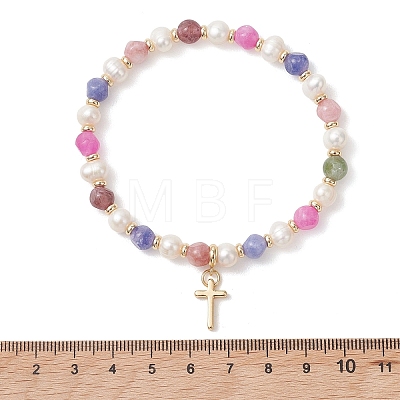 Brass Cross Charm Bracelets BJEW-JB13531-1
