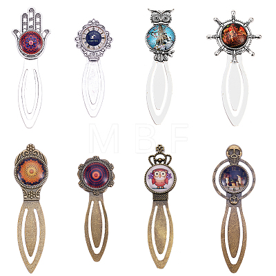 Tibetan Style Bookmark Cabochon Settings and Transparent Glass Cabochons TIBE-SC0001-06-1