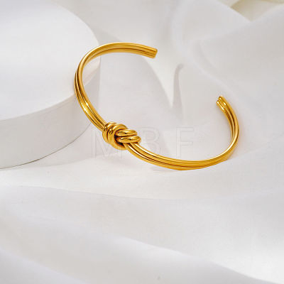 Geometric C-Shaped Double Layer Adjustable 304 Stainless Steel Twisted Knot Cuff Bangles for Women FB2963-1