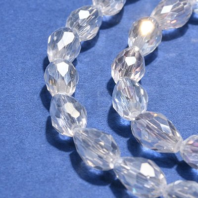 1Strand Electroplate Glass Faceted Teardrop Beads Strands X-EGLA-D015-12x8mm-01-1