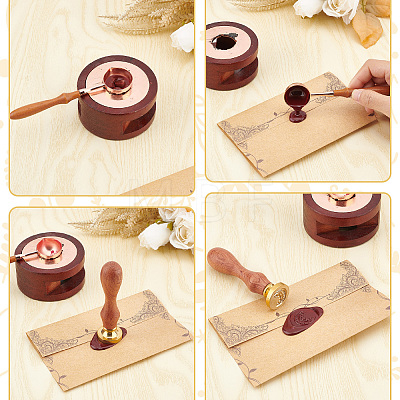 Brass Wax Seal Stamps with Rosewood Handle AJEW-WH0412-0246-1