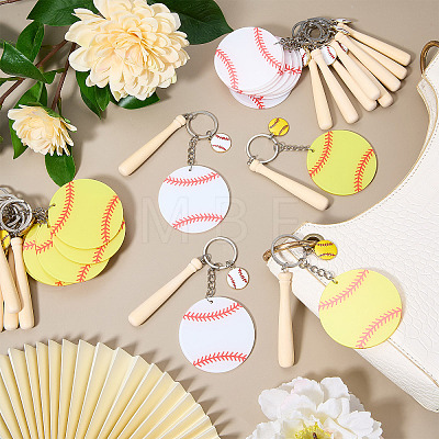 15Pcs Theaceae Wood Baseball Bat & Acrylic Baseball & Alloy Enamel Pendant Keychains KEYC-SW00030-1