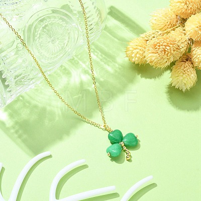 Saint Patrick's Day Clover Natural Malaysia Jade Pendant Necklace with 304 Stainless Steel Chains X-NJEW-JN04417-1