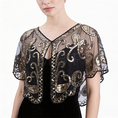 Polyester with Plastic Sequin Shawls AJEW-BM0001-60A-1
