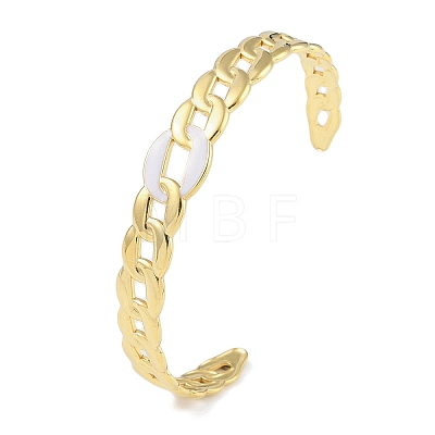 304 Stainless Steel White Enamel Twisted Chain Open Cuff Bangles for Women BJEW-C071-17G-1