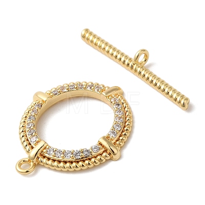 Brass Micro Pave Clear Cubic Zirconia Toggle Clasps KK-N254-79G-1