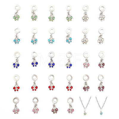 28Pcs 7 Colors Alloy Rhinestone European Dangle Charms FIND-CA0006-83-1