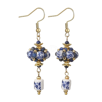 Handmade Flower Printed Porcelain Dangle Earrings EJEW-MZ00751-1